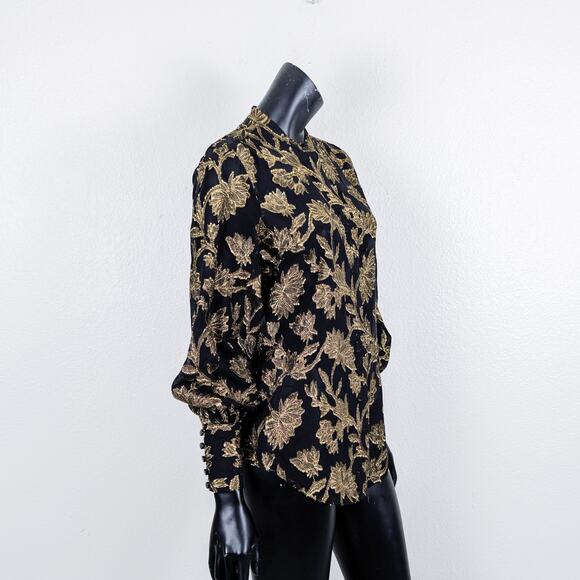 NEW Equipment $375 Boleyn Blouse Silk Black Gold Metallic Leaf size Small - Picture 7 of 10